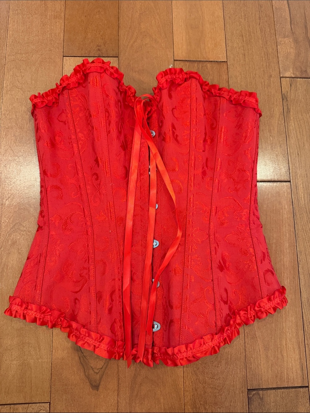 VRAPO Red Lace Up Corset Bustier Top Size XS